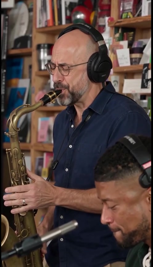 The sax break concert scene The sax break — frame from the complete example